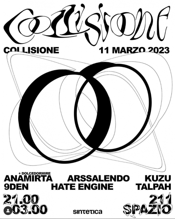 Spazio211 Torino: sabato 11 marzo 2023 Sintetica presenta “Collisione”!